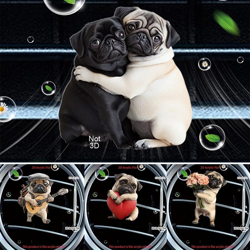 Adorable Pug Acrylic Car Air Vent Fragrance Diffuser,Car Air Freshener Diffuser, Pug Shaped Fragrance Vent Clip,2D Cute Dog Design Solid Scented, Fun & Stylish Interior Accessory - Image 3